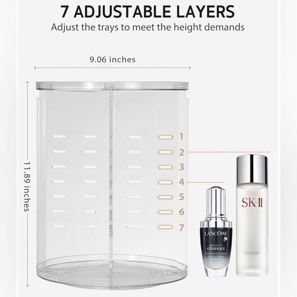 Rotating Adjustable Makeup Organizer Large Capacity - Picture 3 of 7